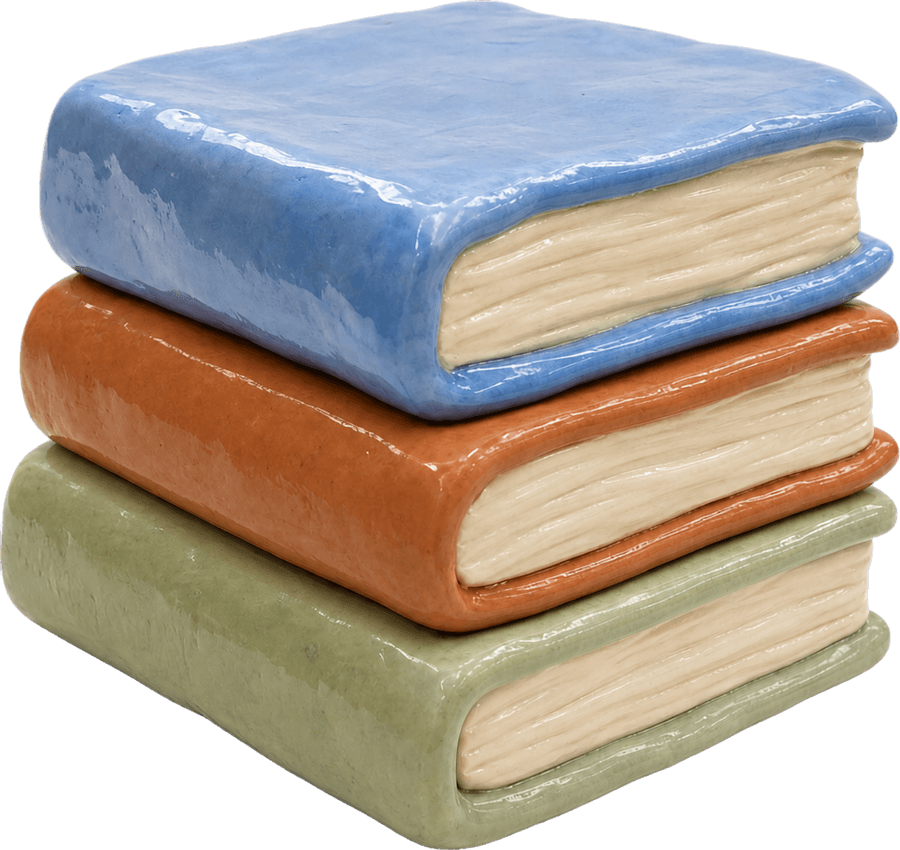 A clay stack of books